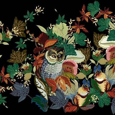 Alexander Henry Harvest Owl Black in 2020 New Black NA Cotton Birds and Feather  Halloween 