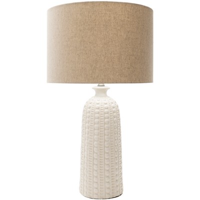 Surya Newell Table Lamp Newell NEW100-TBL White Shade(Outside): Linen, Body: Ceramic, Harp: Metal Modern Lamps Table Lamps 