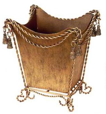 Dr  Livingstone Swag and Tassel Waste Basket Antique Gold