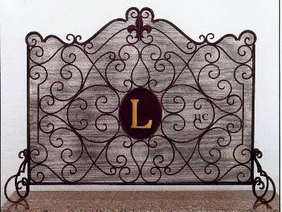 Dr  Livingstone Fleur de Lis Monogram Fire Screen Burnished Gold