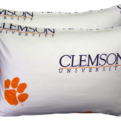 College Covers Clemson Tigers Pillowcase Pair - White (Includes 2 Standard Pillowcases) 