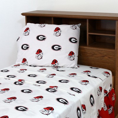 College Covers Georgia Bulldogs Sheet Set - White 