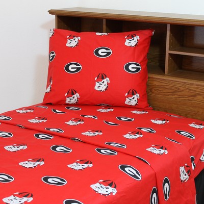 College Covers Georgia Bulldogs Queen Sheet Set - Red 