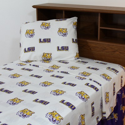 College Covers Louisiana State Tigers King Sheet Set - White 