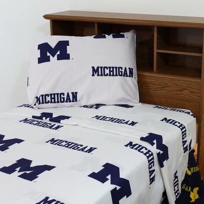 College Covers Michigan Wolverines Twin XL Sheet Set - White 