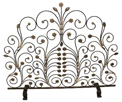 Dr  Livingstone Burnished Gold Fire Screen with Light Burnished Gold Leaf and Floret Accents Burnished Gold