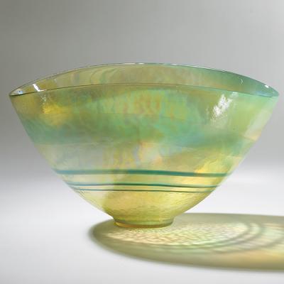Global Views Turq Blue Golden Large Oval Bowl 