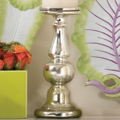 Global Views Baluster Candle Holder in Mercury Glass 