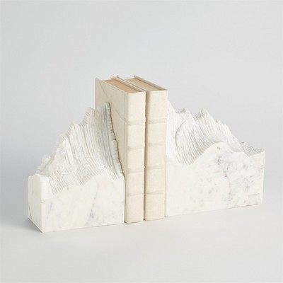 Global Views Mountain Summit Bookends White Marble