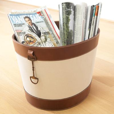 Global Views Stirrup Detail Log Holder Canvas and Brown Leather