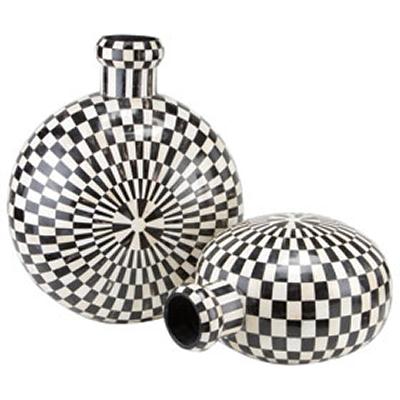 Lazy Susan Checkered Horn and Bone Vase 