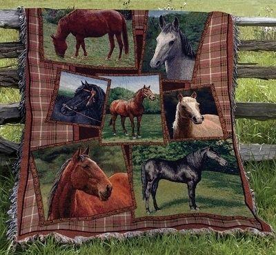 Manual Woodworkers and Weavers  Inc Horsing Around Tapestry Throw 