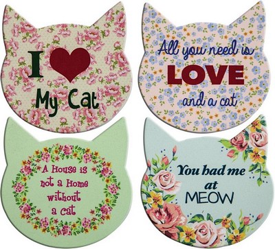 Manual Woodworkers and Weavers  Inc Cat Love Coaster Set 