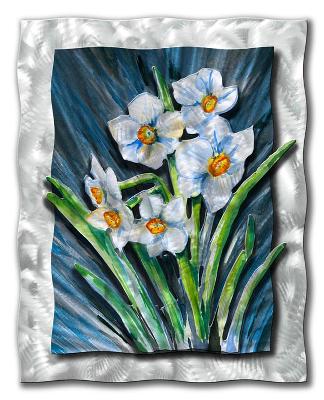 All My Walls White Daffodils Blue, Green, Yellow, White, Silver
