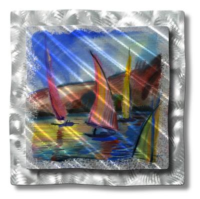 All My Walls Sunset Sailboats Blue, Green, Orange, Red, Yellow, Silver, Black