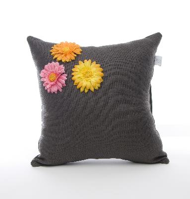 Glenna Jean Kirby Charcoal with Flowers Pillow 