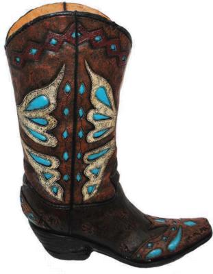 HomeMax Imports Turquoise Butterfly Boot Vase 