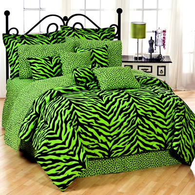 Kimlor Black and Lime Zebra Print Bedding Set 