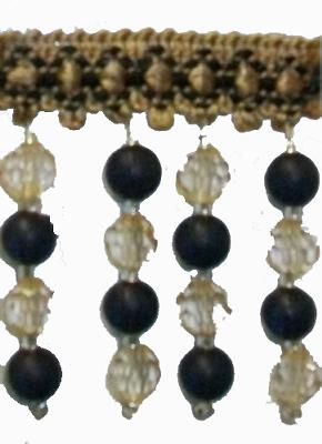 Fabricade Trim 202115 Braid with Frosted and Acrylic Beads Noir
