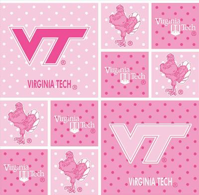 Foust Textiles Inc Virginia Tech Hokies Pink Block Cotton Print 