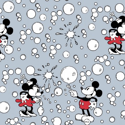 Foust Textiles Inc Mickey Minnie Vintage Bubbles Grey