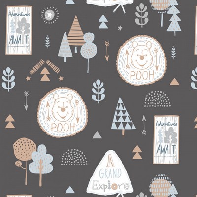 Foust Textiles Inc Winnie the Pooh Adventure Awaits Dark Grey