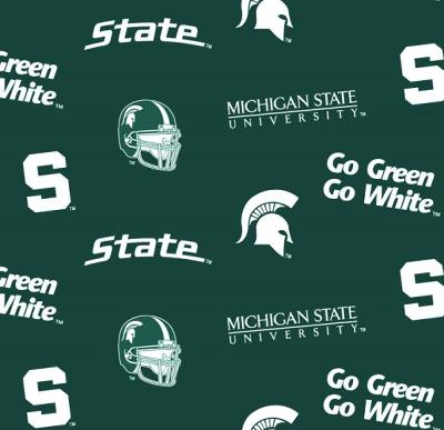 Foust Textiles Inc Michigan State Spartans Green Cotton Print 
