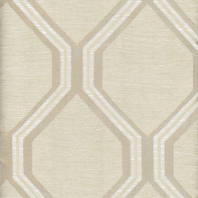 Heritage Fabrics Arbor Bisque Beige Polyester  Blend Lattice and Fretwork fabric by the yard.