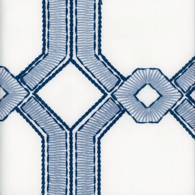 Heritage Fabrics Avignon Delft Blue Multipurpose Polyester Crewel and Embroidered Trellis Diamond Lattice and Fretwork fabric by the yard.