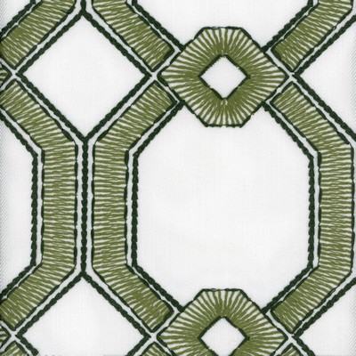 Heritage Fabrics Avignon Grass Green Multipurpose Polyester Crewel and Embroidered Trellis Diamond Lattice and Fretwork fabric by the yard.