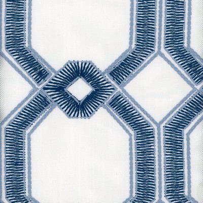 Heritage Fabrics Avignon Indigo Blue Multipurpose Polyester Crewel and Embroidered Trellis Diamond Lattice and Fretwork fabric by the yard.