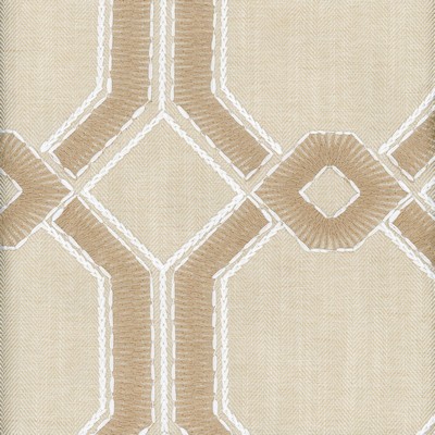 Heritage Fabrics Avignon Parchment Beige Multipurpose Polyester Crewel and Embroidered Trellis Diamond Lattice and Fretwork fabric by the yard.