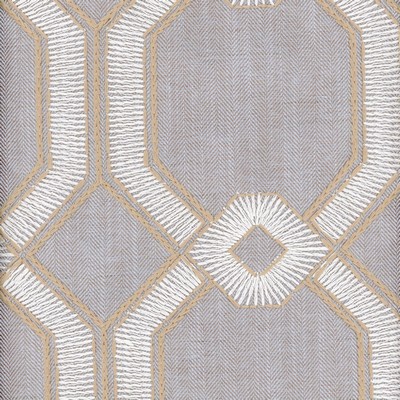 Heritage Fabrics Avignon Powder Grey Multipurpose Polyester Crewel and Embroidered Trellis Diamond Lattice and Fretwork fabric by the yard.