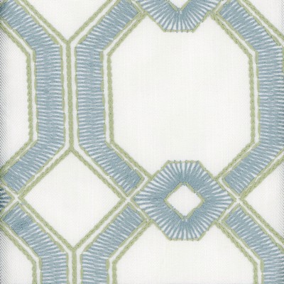 Heritage Fabrics Avignon Seaglass Green Multipurpose Polyester Crewel and Embroidered Trellis Diamond Lattice and Fretwork fabric by the yard.