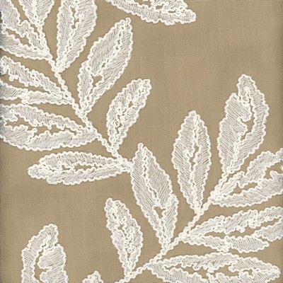 Heritage Fabrics Bimini Burlap Brown Cotton  Blend Crewel and Embroidered Leaves and Trees Floral Embroidery fabric by the yard.