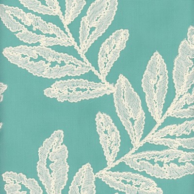 Heritage Fabrics Bimini Caribbean Blue Cotton  Blend Crewel and Embroidered Floral Embroidery Leaves and Trees fabric by the yard.