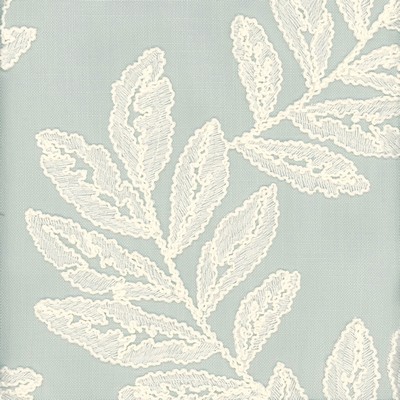 Heritage Fabrics Bimini Powder Blue Cotton  Blend Crewel and Embroidered Floral Embroidery Leaves and Trees fabric by the yard.
