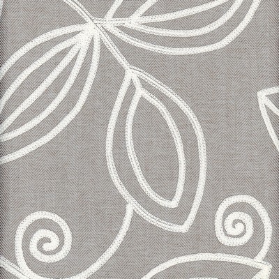 Heritage Fabrics Botanique Blue Mist Blue Polyester Crewel and Embroidered Leaves and Trees Floral Embroidery fabric by the yard.