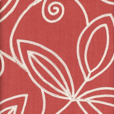 Heritage Fabrics Botanique Coral Orange Polyester Crewel and Embroidered Leaves and Trees Floral Embroidery fabric by the yard.