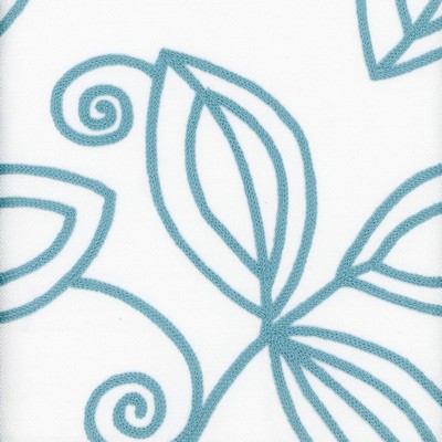 Heritage Fabrics Botanique Turquoise Blue Polyester Crewel and Embroidered Leaves and Trees Floral Embroidery fabric by the yard.