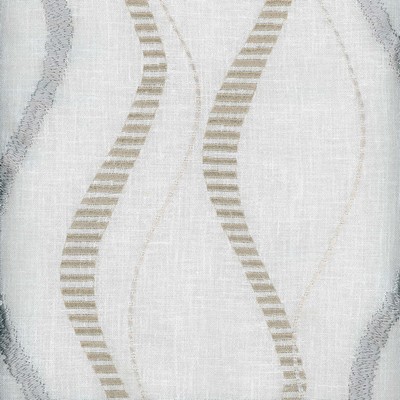Heritage Fabrics Brisbane White White Cotton35%Polyester Crewel and Embroidered Wavy Striped fabric by the yard.