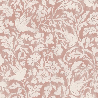 Roth and Tompkins Textiles Everly Peony  Pink Multipurpose Cotton 100% Cotton Fire Rated Fabric Birds and Feather  Modern Contemporary Damask  Medium Print Floral  Floral Toile fabric by the yard.
