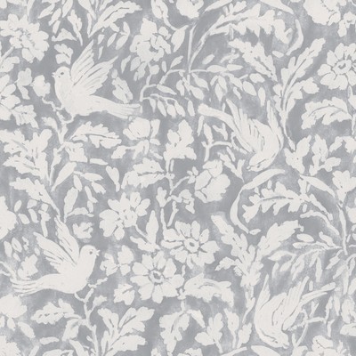Roth and Tompkins Textiles Everly Slate  Grey Multipurpose Cotton 100% Cotton Fire Rated Fabric Birds and Feather  Modern Contemporary Damask  Medium Print Floral  Floral Toile fabric by the yard.