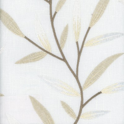 Heritage Fabrics Lakeside Ivory Beige Cotton  Blend Crewel and Embroidered Leaves and Trees Floral Embroidery fabric by the yard.