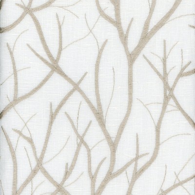 Heritage Fabrics Pinehurst Taupe Brown Linen  Blend Crewel and Embroidered Leaves and Trees Floral Embroidery fabric by the yard.