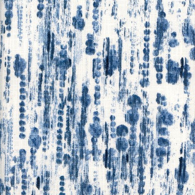 Roth and Tompkins Textiles Raindrops Marine Blue Cotton Abstract Striped fabric by the yard.