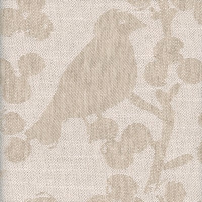 Heritage Fabrics Songbird Linen Beige Polyester  Blend Birds and Feather fabric by the yard.