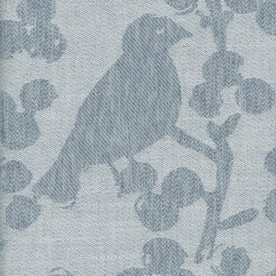 Heritage Fabrics Songbird Sky Blue Polyester  Blend Birds and Feather fabric by the yard.