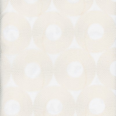 Roth and Tompkins Textiles Spheres Champagne Beige Polyester Fire Rated Fabric Circles and SwirlsCrewel and Embroidered NFPA 701 Flame Retardant fabric by the yard.