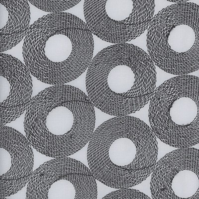 Roth and Tompkins Textiles Spheres Ebony Black Polyester Fire Rated Fabric Circles and SwirlsCrewel and Embroidered NFPA 701 Flame Retardant fabric by the yard.